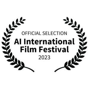 A black and white image of the official selection for al international film festival 2 0 2 3.